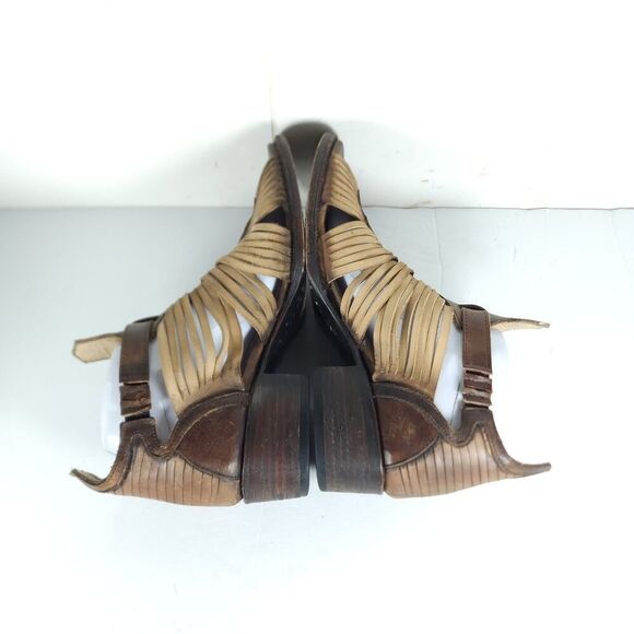 FREEBIRD BY STEVEN Women's Arrow US9 Tan Distressed Leather Strappy Sandals - Picture 10 of 16